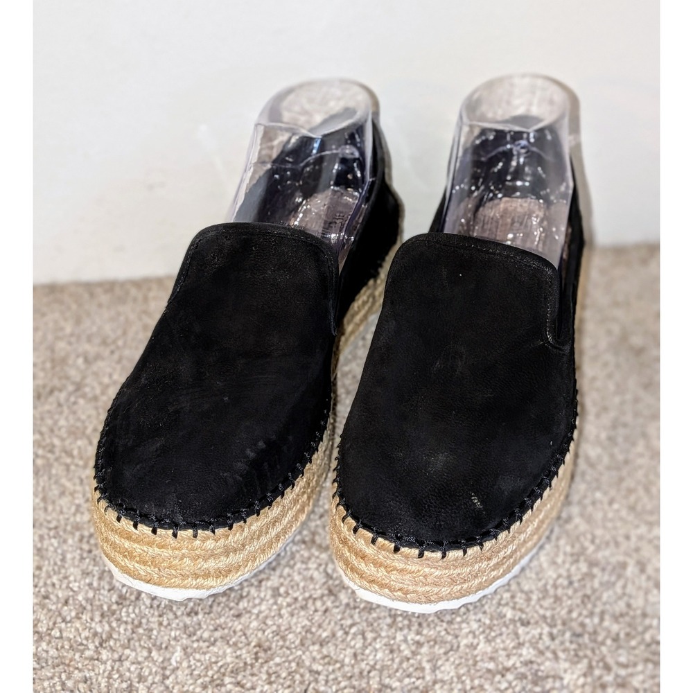 Gianni Bini Black Leather Suede Espadrille Slip On Flats Women Size 11M NEW